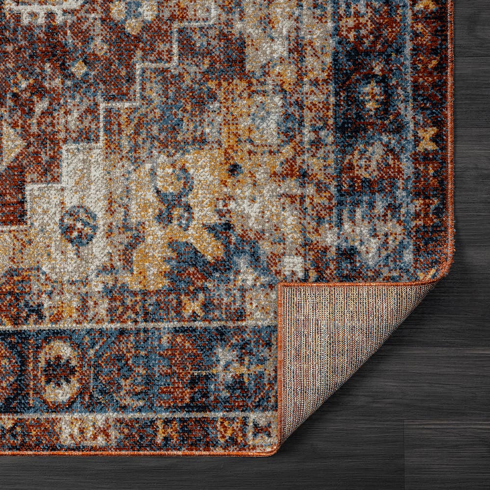 Distress Medallion Area Rug, Blue/Orange