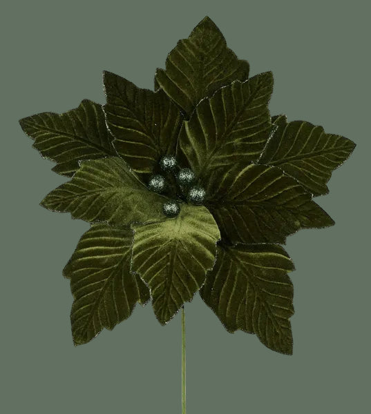 12.5" Moss Green Velvet Poinsettia Stem