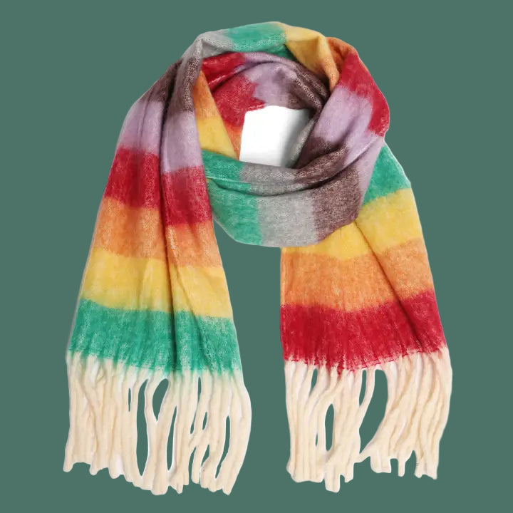 Multi-Color GEO Chunky Scarf Shawl with Fringe, 3 Color Options