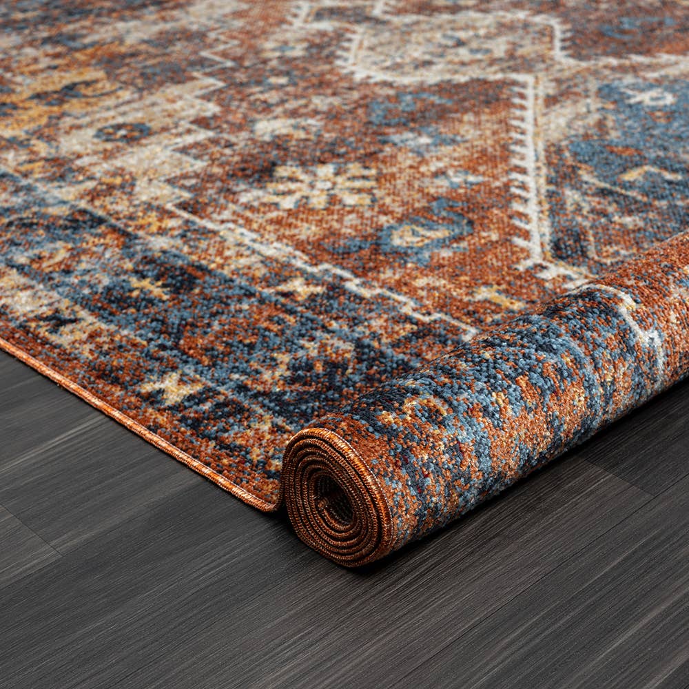 Distress Medallion Area Rug, Blue/Orange