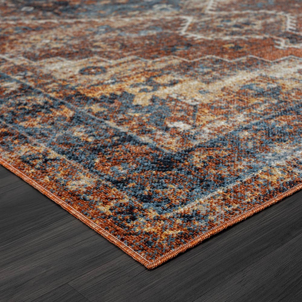 Distress Medallion Area Rug, Blue/Orange