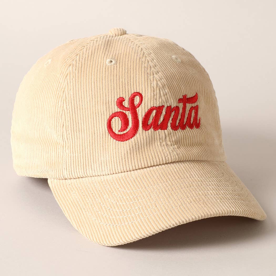 Santa Text Embroidery Corduroy Baseball Cap, 2 Color Options