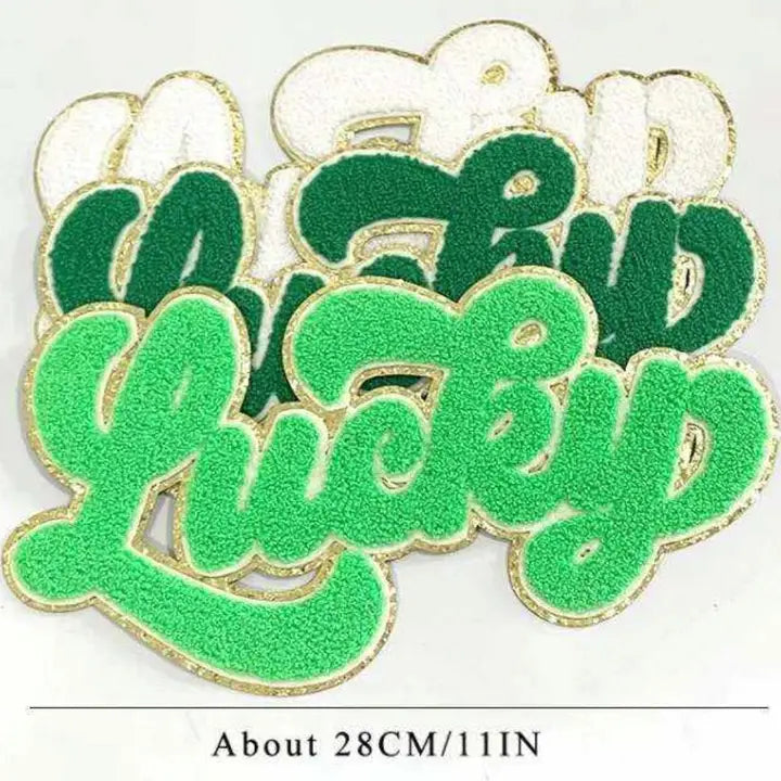 Large Lucky Chenille Iron-On Patch, Color Options