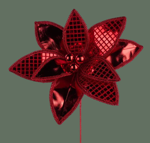 Red Sequin Poinsettia Stem