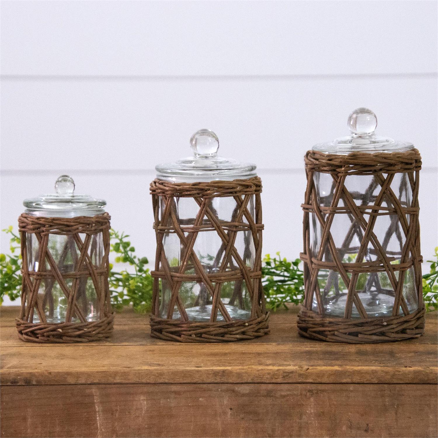 Wicker Wrapped Glass Canister, Size Options