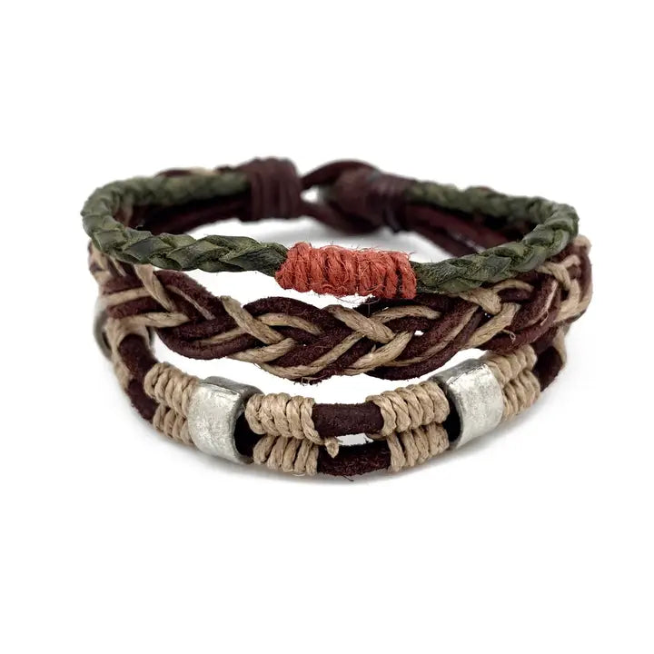 Aadi Green and Brown Jute and Leather Braided Bracelet