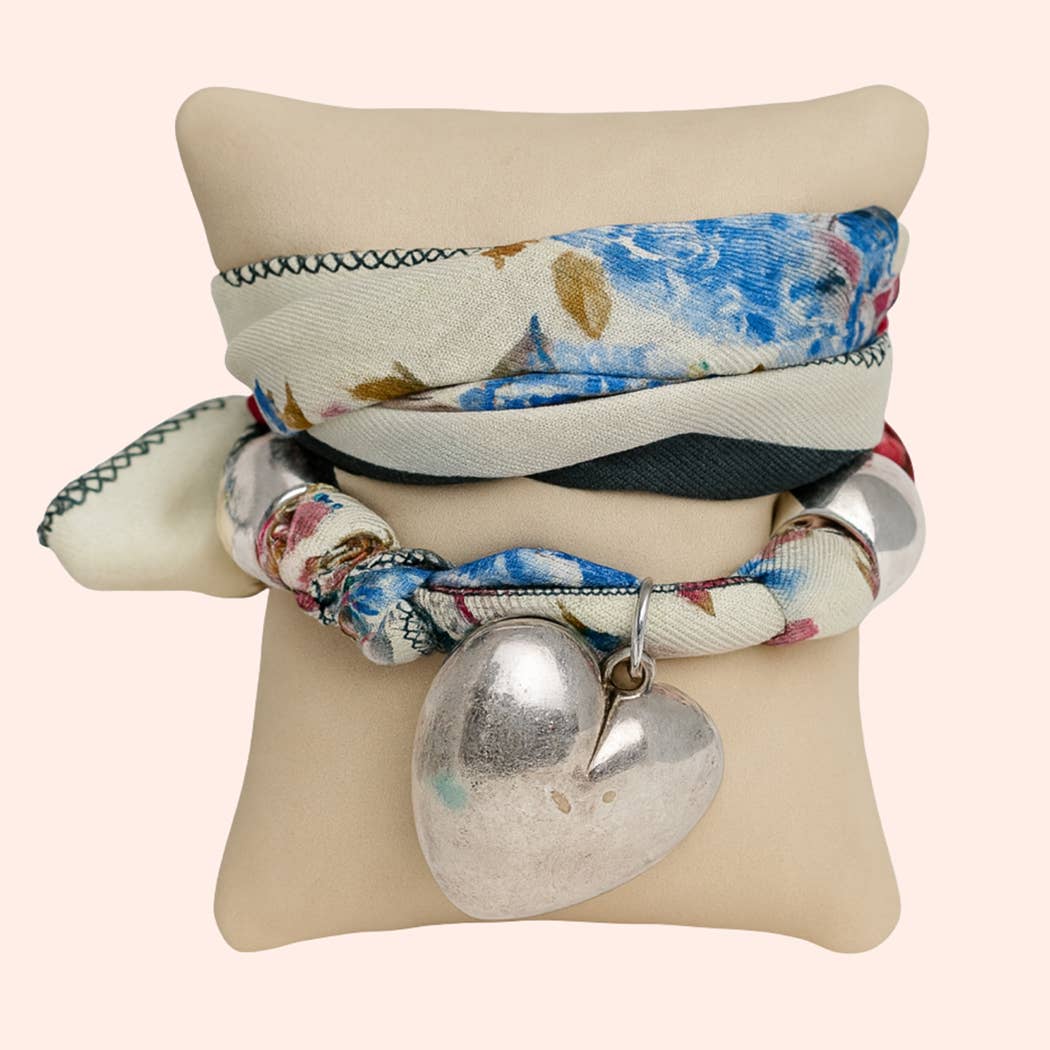 Heart and Dual Beads Pendant Scarf Necklace, 2 Color Options