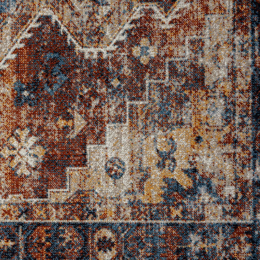 Distress Medallion Area Rug, Blue/Orange