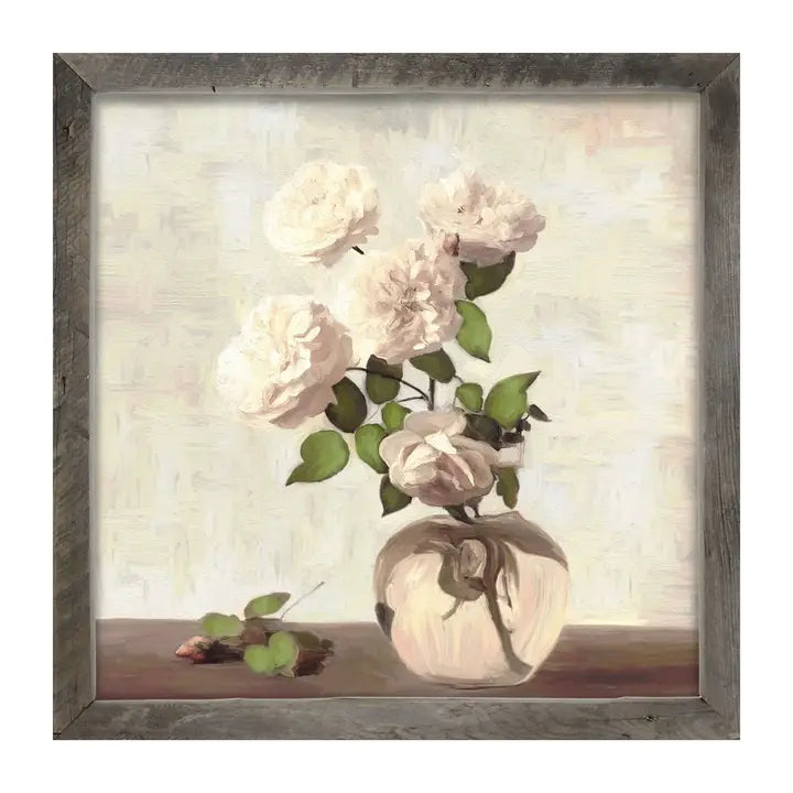 Cream Garden Flowers Framed Print, Size Options