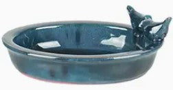 Ceramic Oval Bird Bath with 2 Birds, Color Options