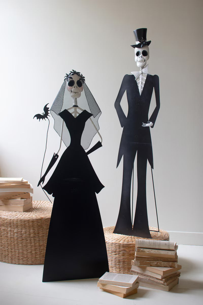 Set of 2 Painted Metal Day of The Dead Bride and Groom