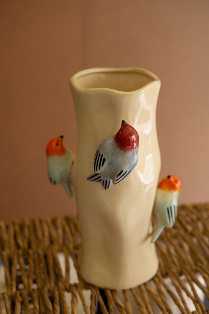 Pre Order (July) Colorful Birds Ceramic Log Vase