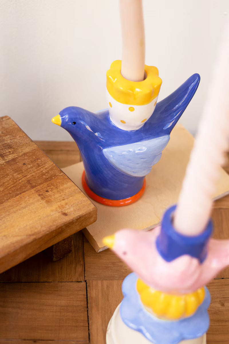 Pre Order Set of 5 Ceramic Bird Taper Candle Holders