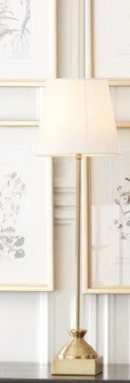 28.75" Antique Brass Metal Buffet Lamp w/White Shade