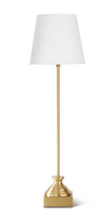 28.75" Antique Brass Metal Buffet Lamp w/White Shade