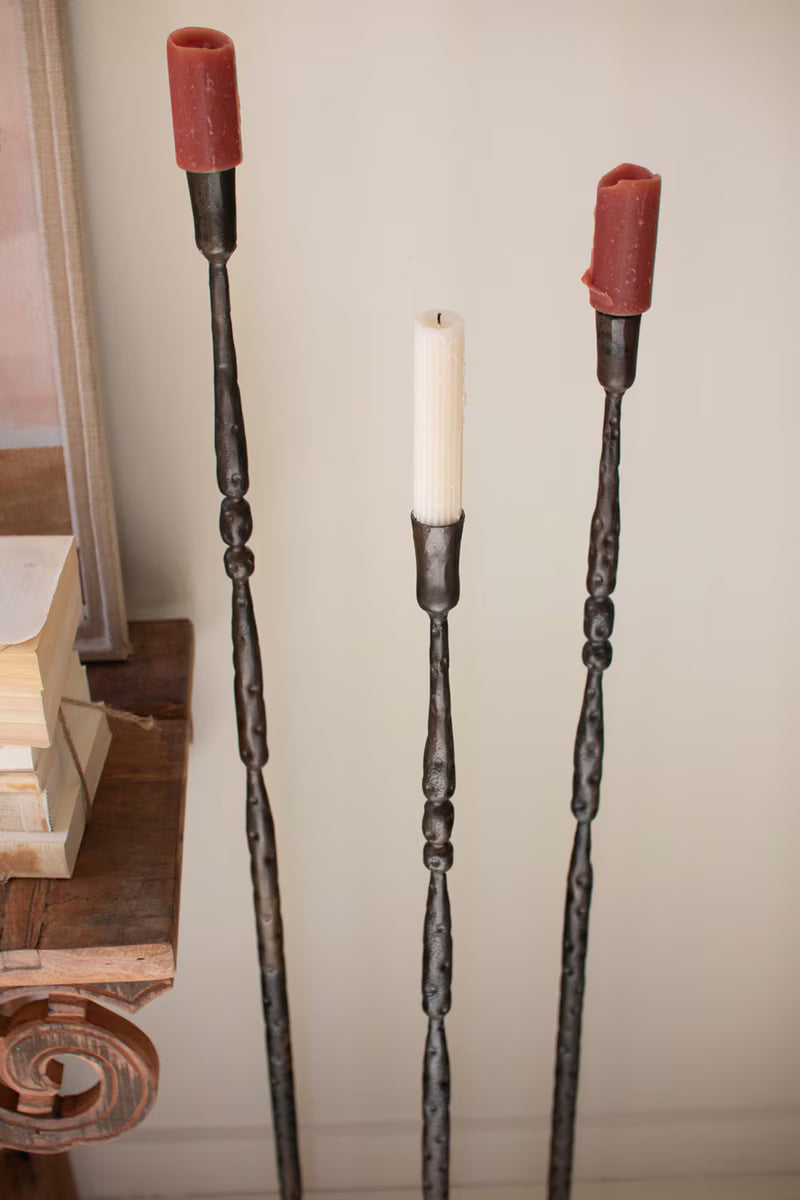 Pre Order Set of 3 Tall Forged-Iron Taper Candle Holders