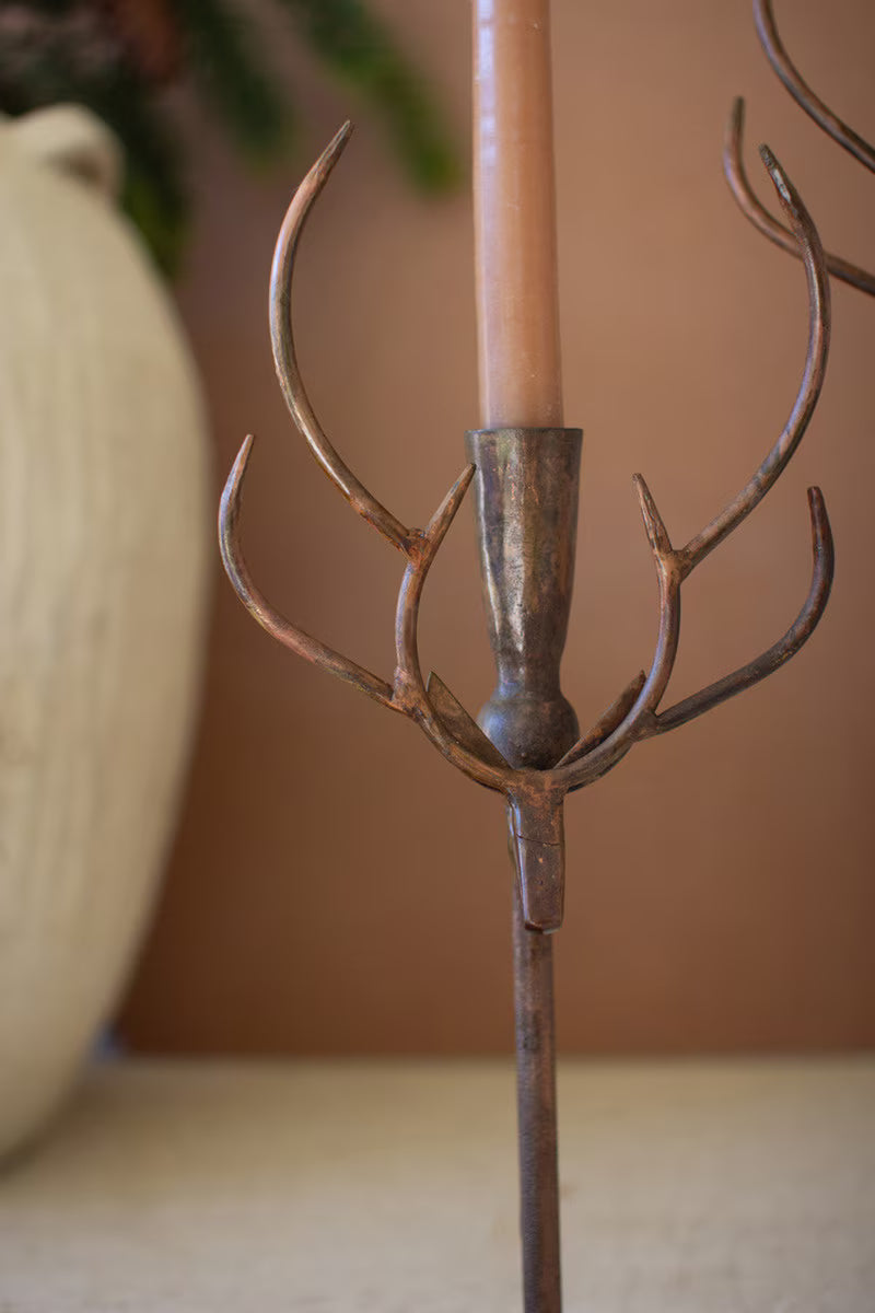 Set of 2 Iron Deer Taper Candle Holders