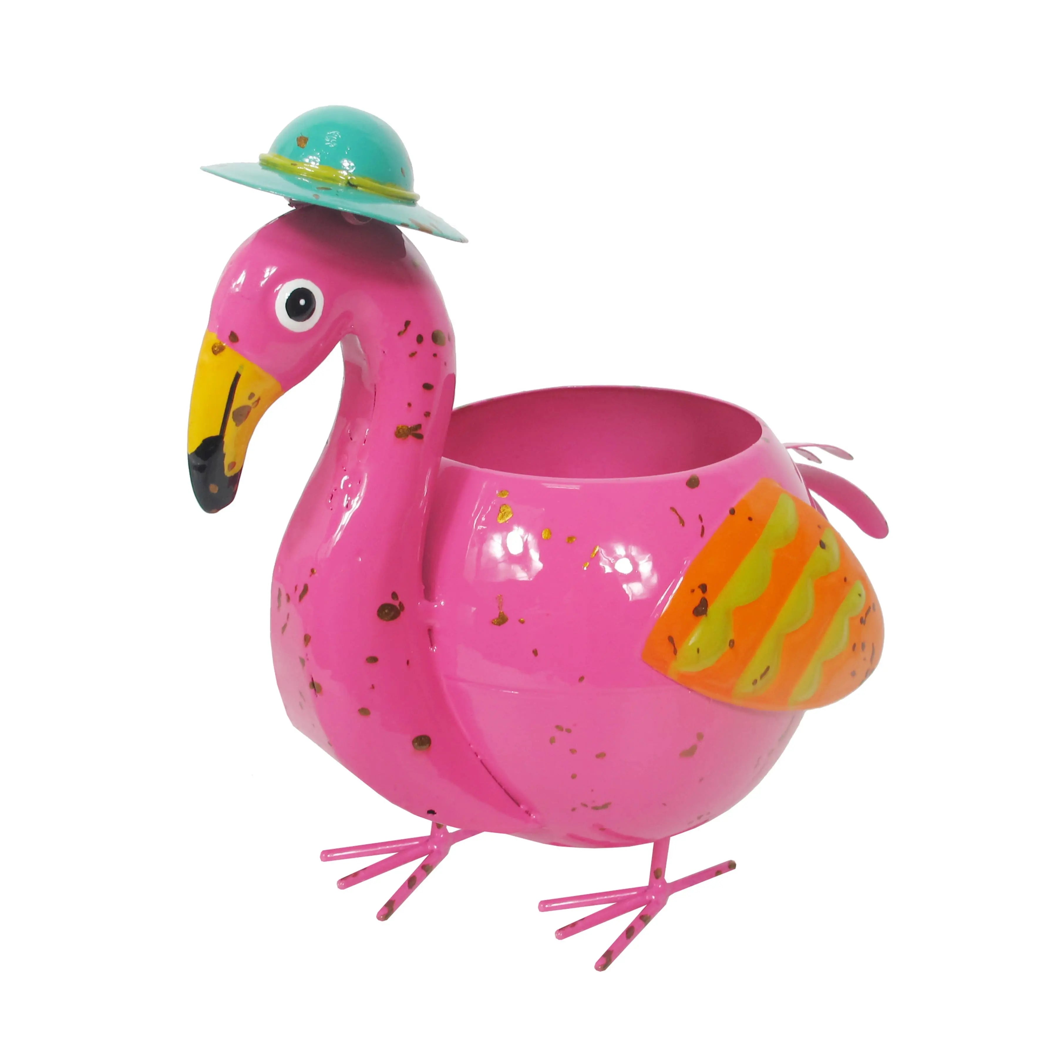 Painted and Enameled Mini Flamingo Planter