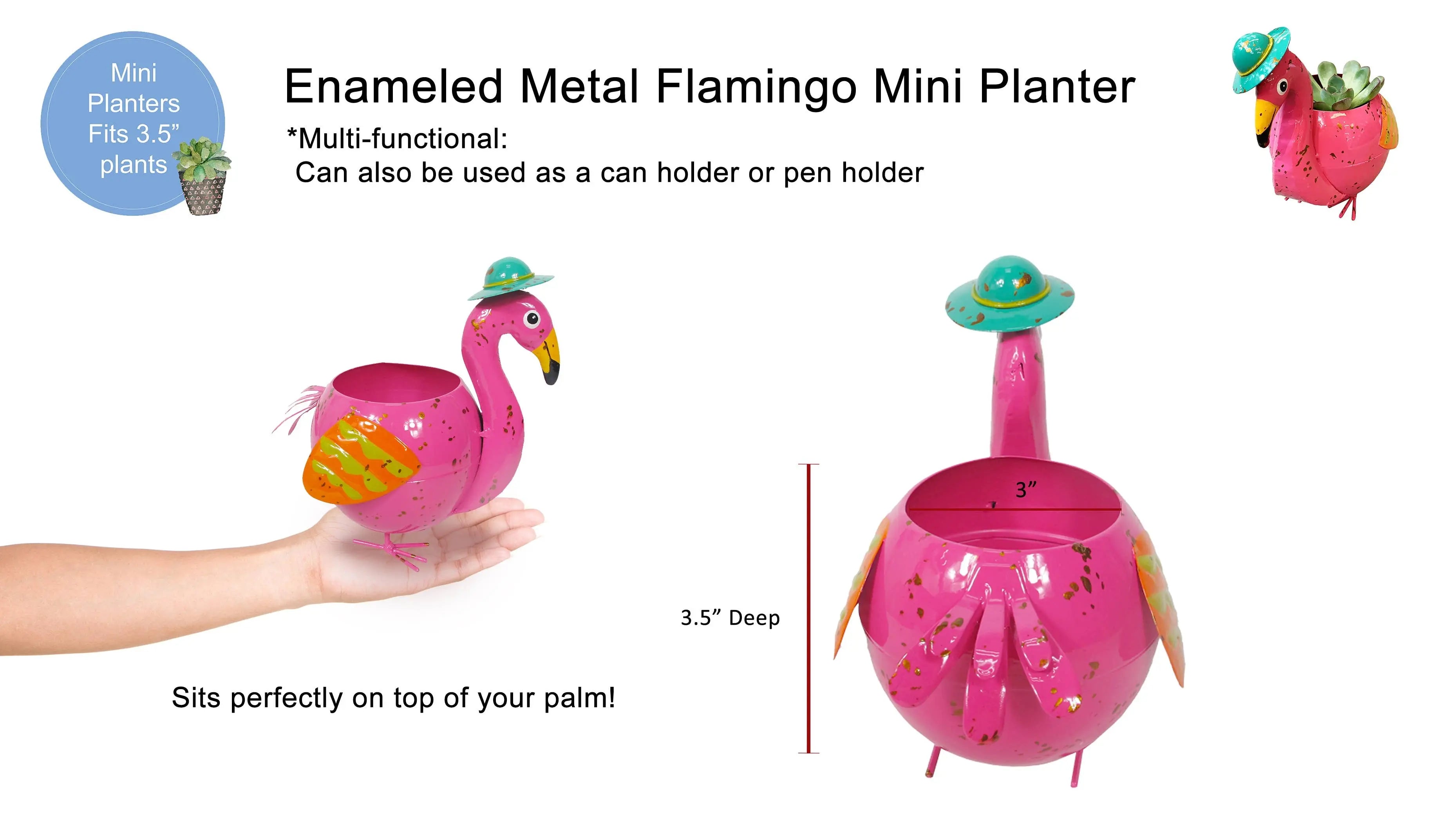 Painted and Enameled Mini Flamingo Planter