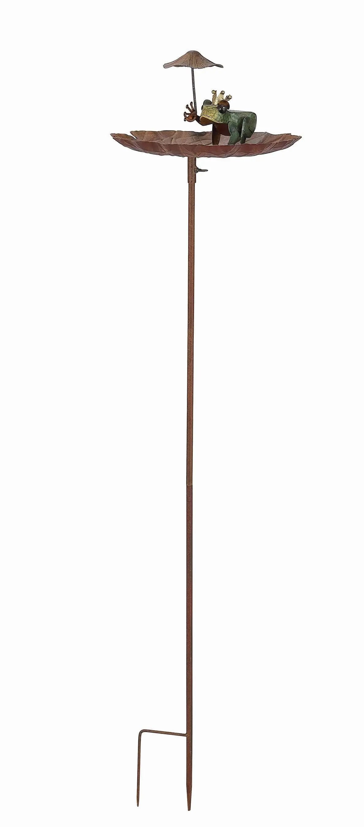 Rustic Metal Frog Bird Feeder Garden Stake