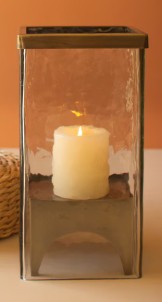 Pre Order (March) Square Glass Hurricane w/ Antique Brass Base, 2 Size Options