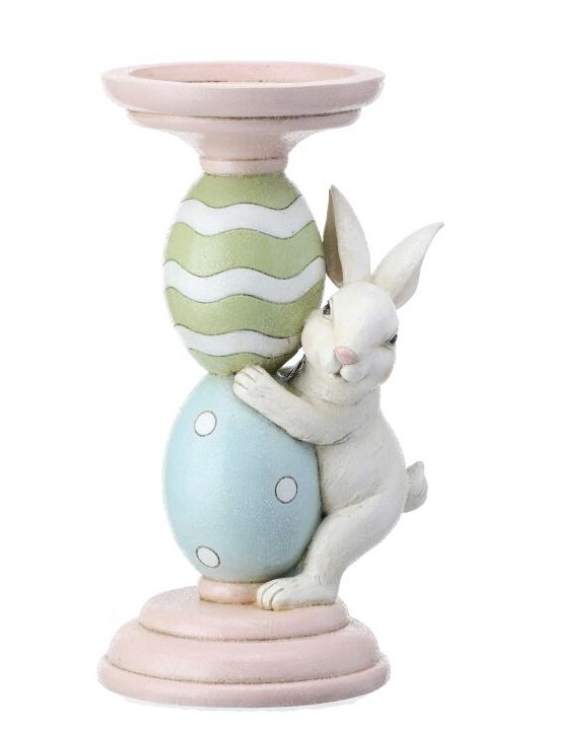 8.75" Resin Sugared Bunny and Egg Candleholder