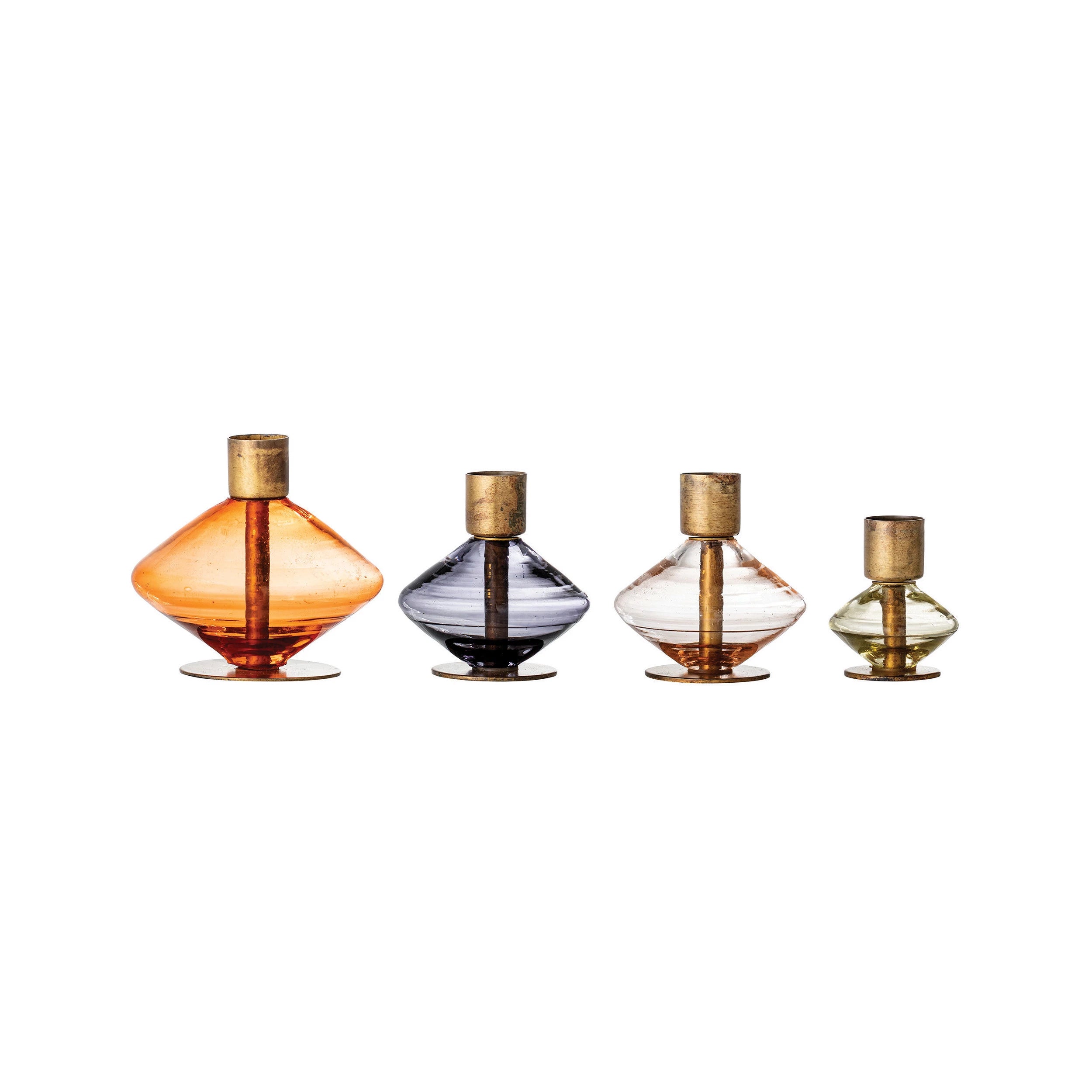 Glass and Metal Taper Holders, Set of Four
