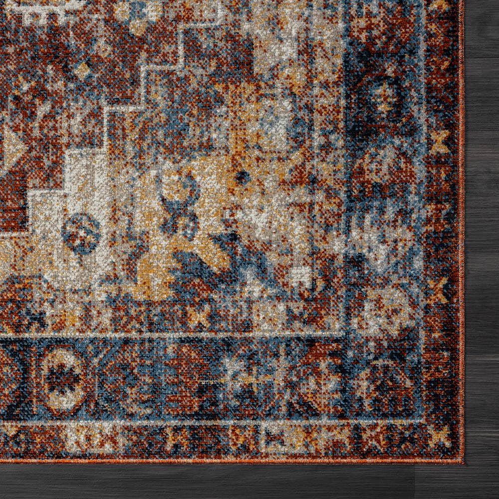 Distress Medallion Area Rug, Blue/Orange