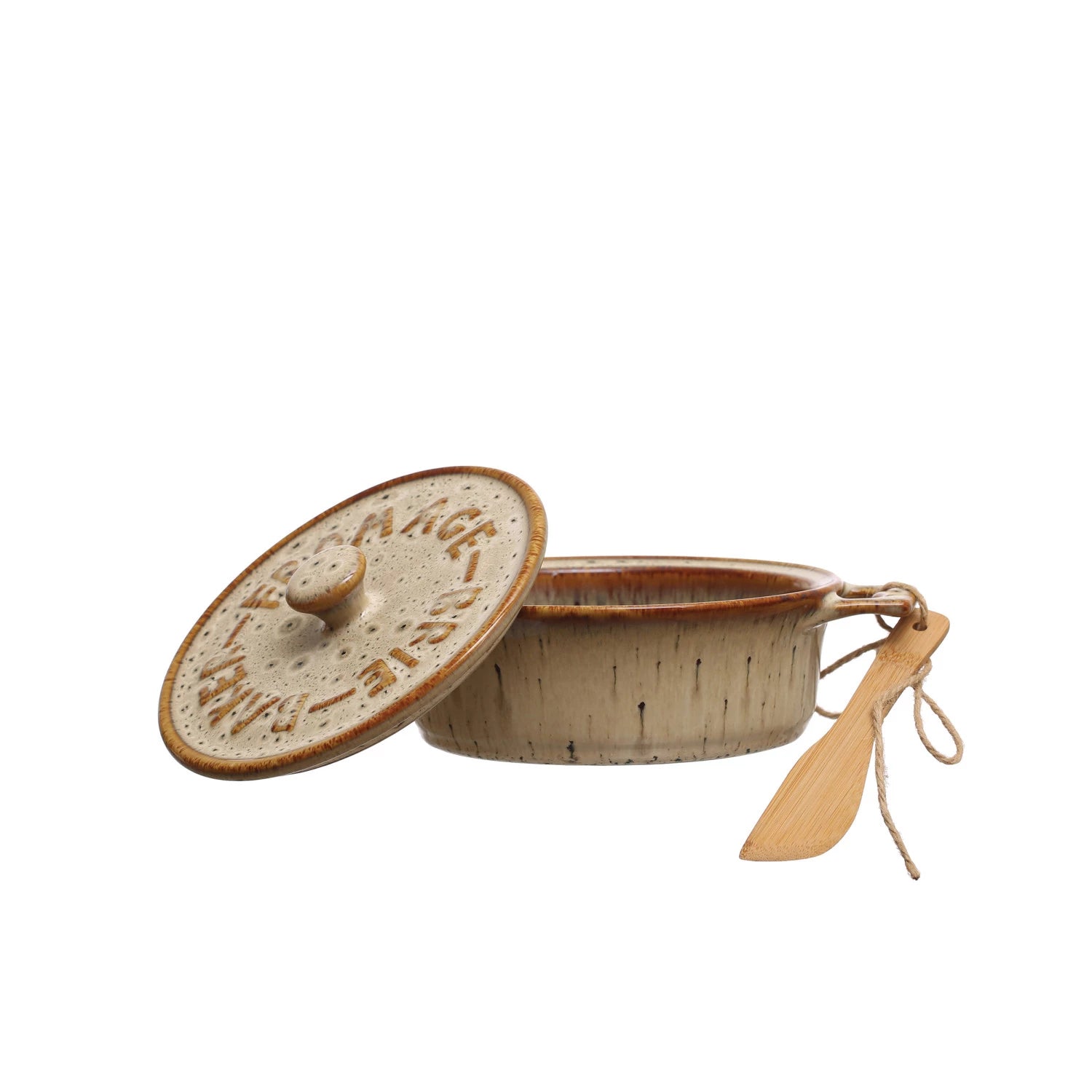 9 1/4" Round Stoneware Brie Baker with Bamboo Spreader