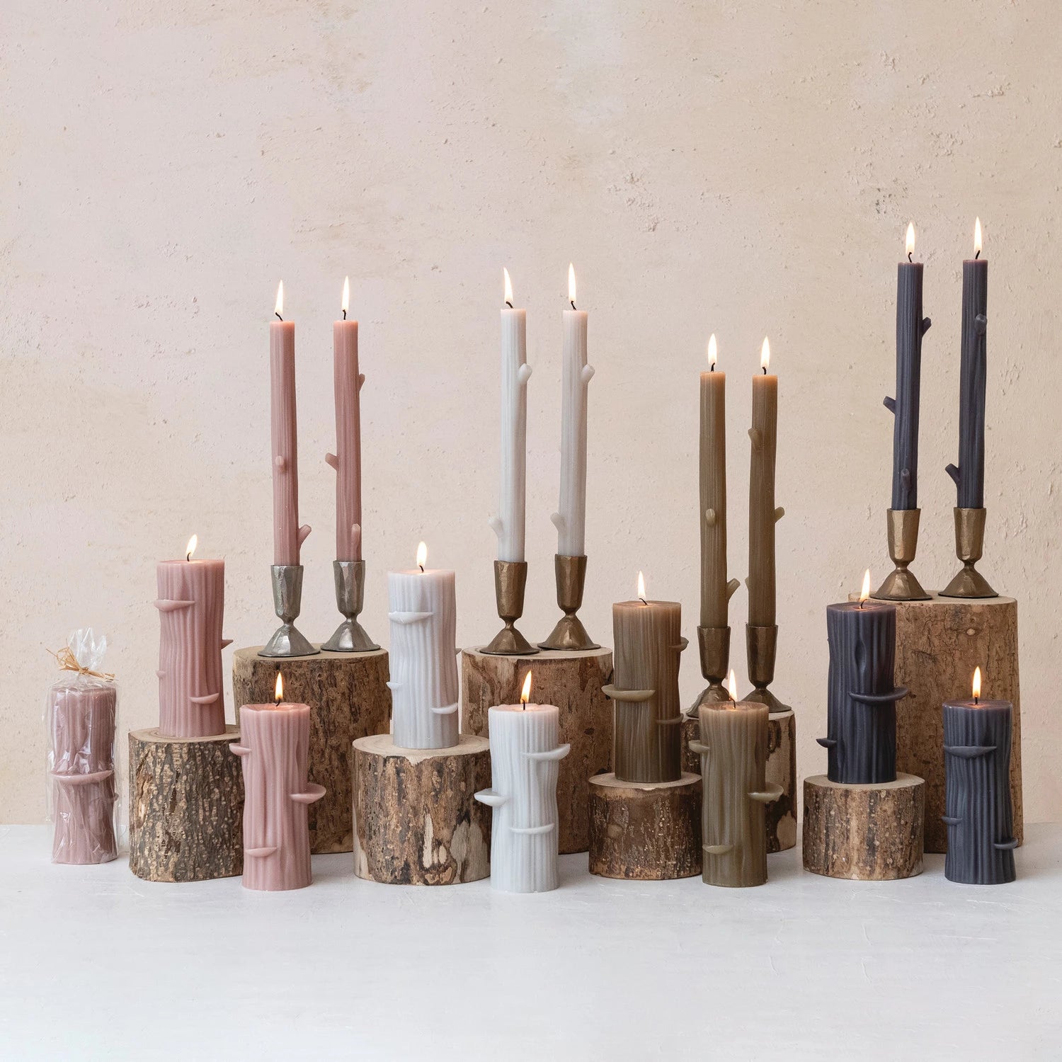 Unscented Twig Shaped Taper Candles, Color Options