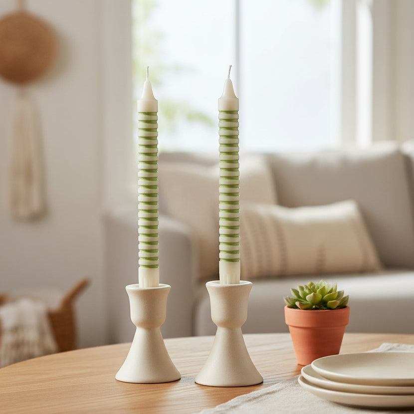 Set of 2 Striped Taper Candles, 2 Color Options