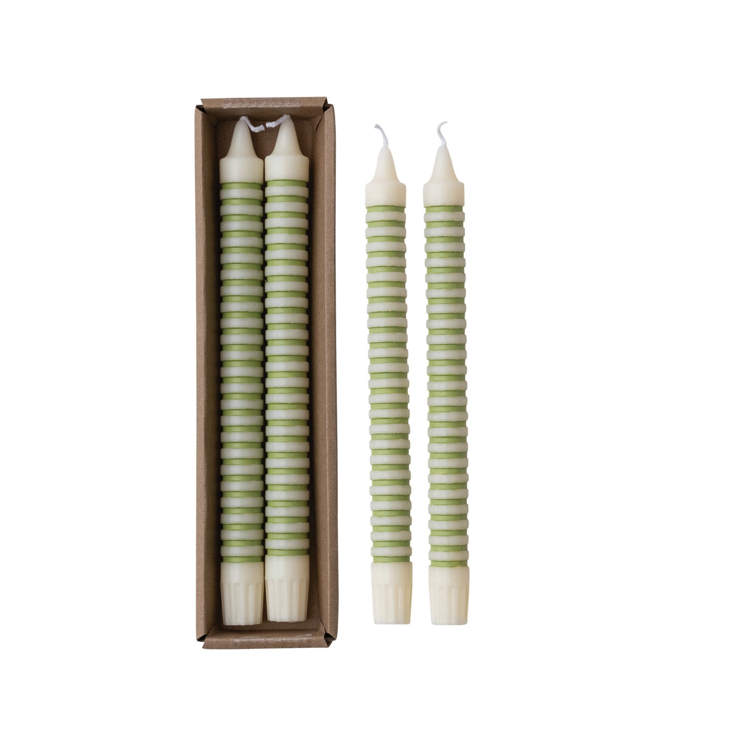 Set of 2 Striped Taper Candles, 2 Color Options