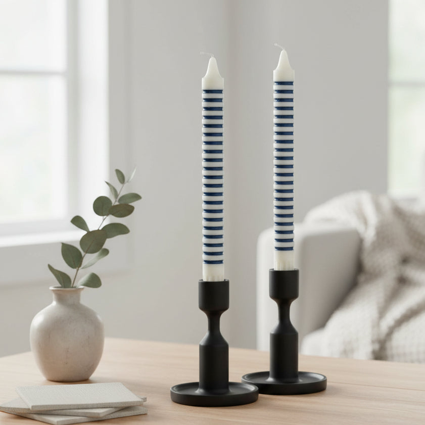 Set of 2 Striped Taper Candles, 2 Color Options