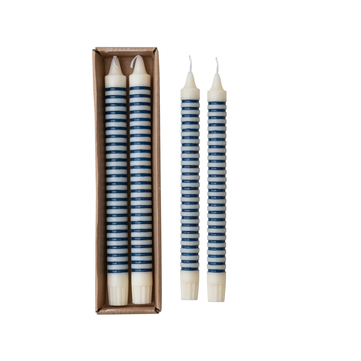 Set of 2 Striped Taper Candles, 2 Color Options