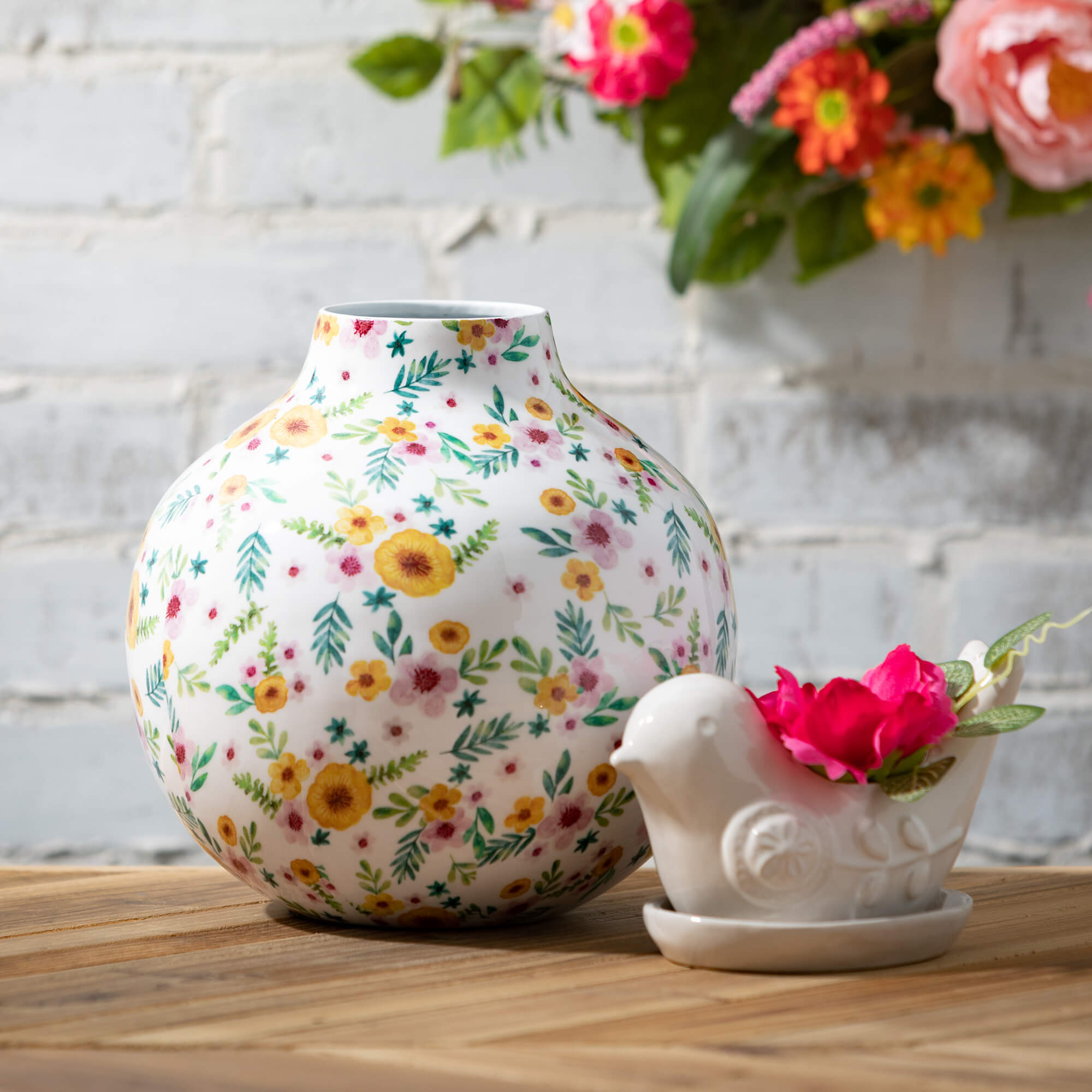 Raised Floral Bird Planter, Size Options