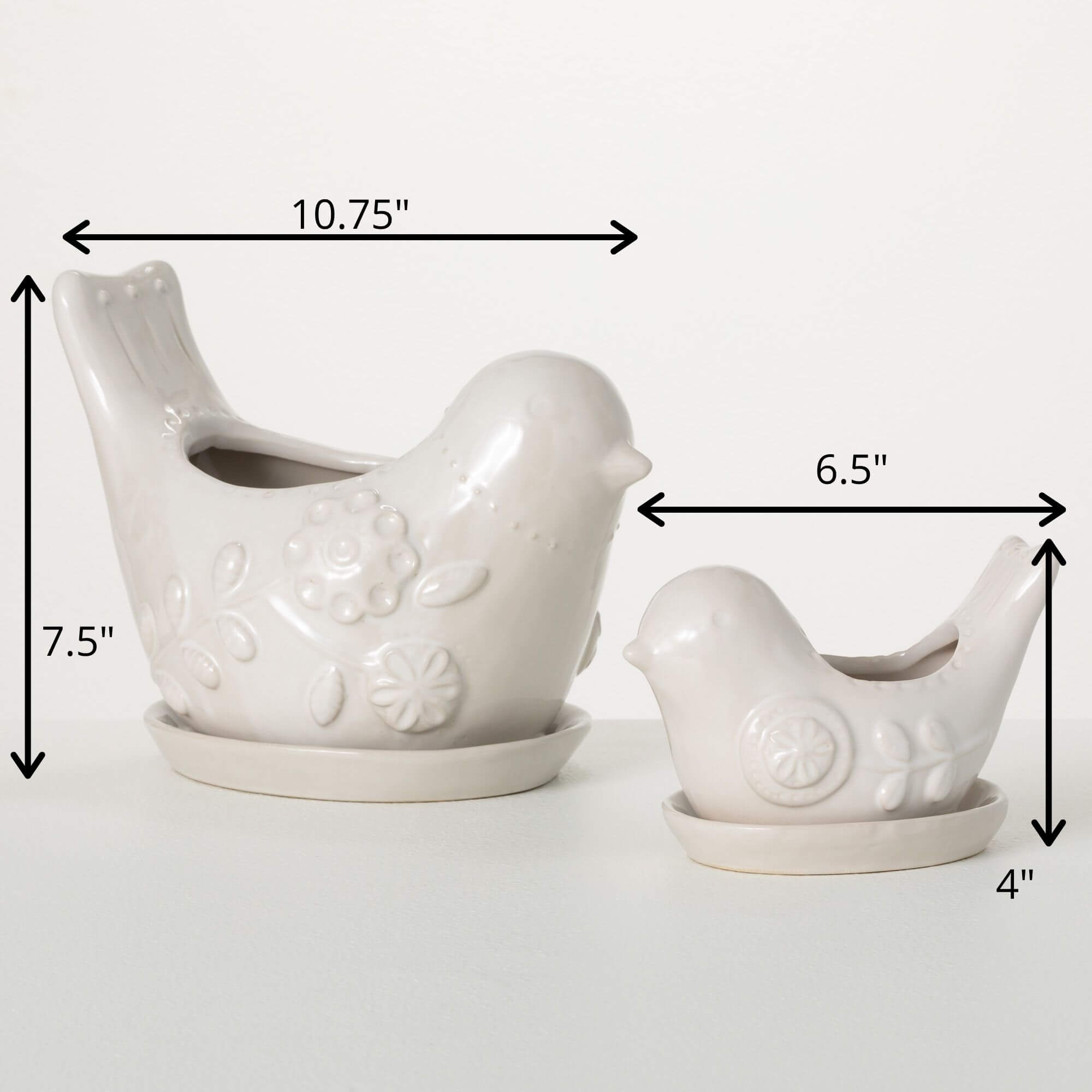 Raised Floral Bird Planter, Size Options