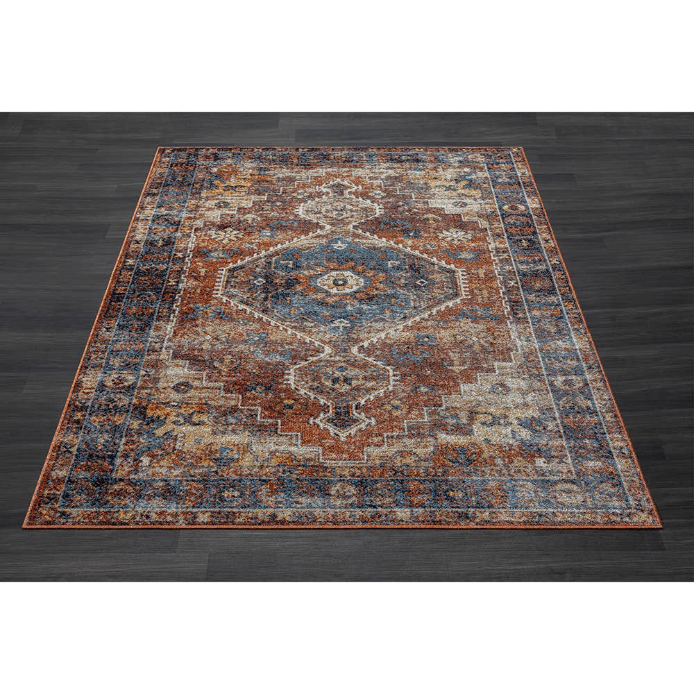 Distress Medallion Area Rug, Blue/Orange