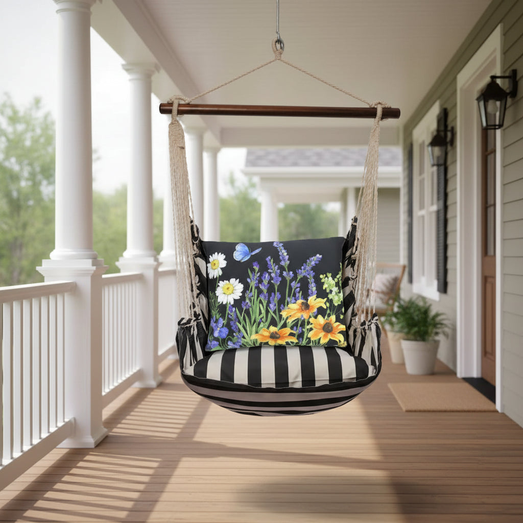 Pre Order Garden Meadow Hammock Swing 4-Piece Set Indoor / Outdoor - Black & White