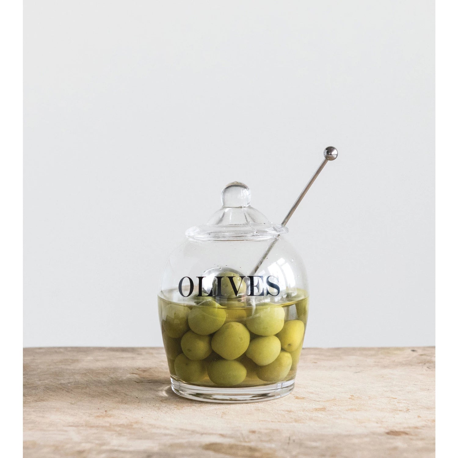Glass Olive Jar with Slotted Spoon