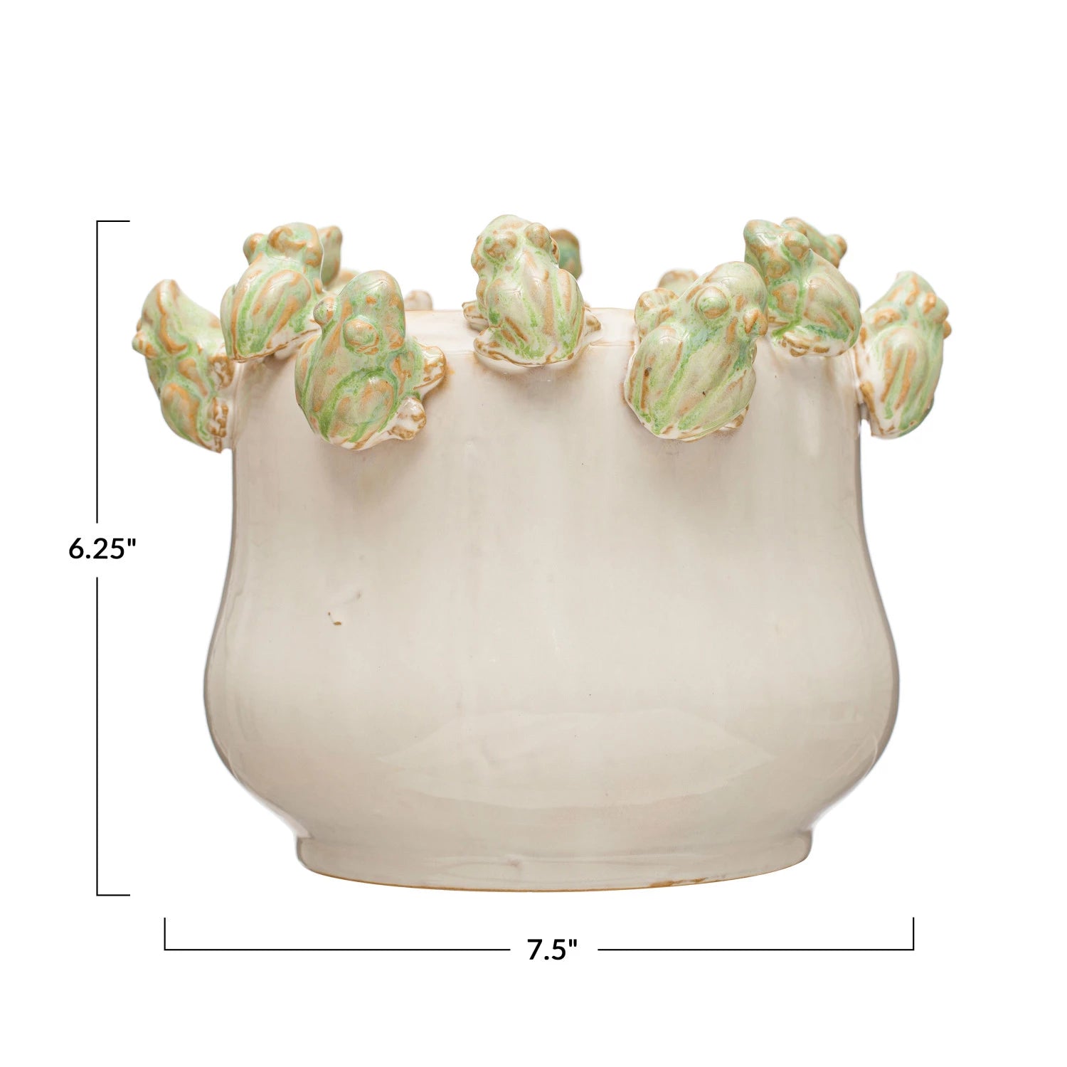 Stoneware Planter with Frogs on Rim
