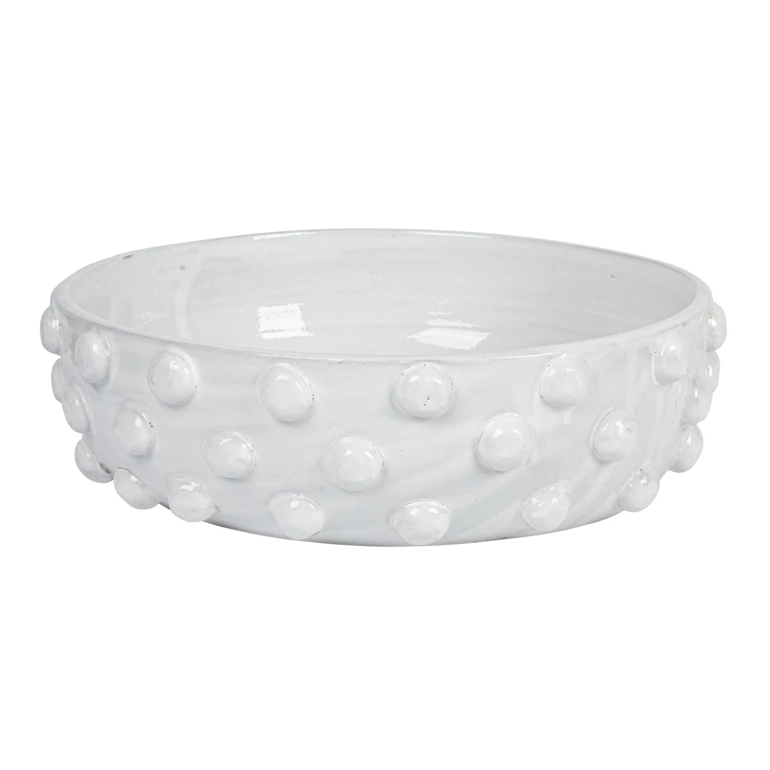 Decorative Terra-cotta Bowl with Raised Dots, White