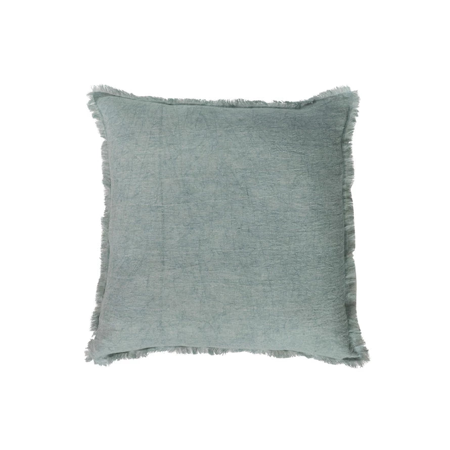 20" Square Stonewashed Linen Pillow with Fringe
