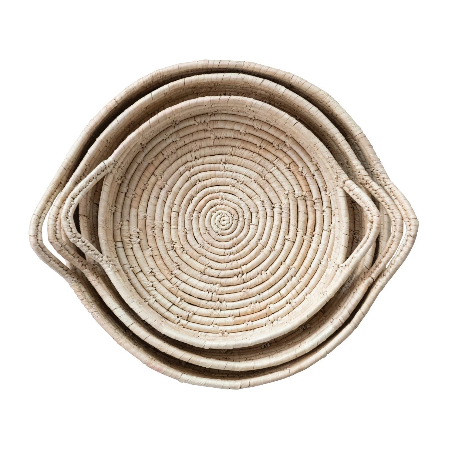 Decorative Hand-Woven Grass and Date Leaf Basket with Handles, Size Options