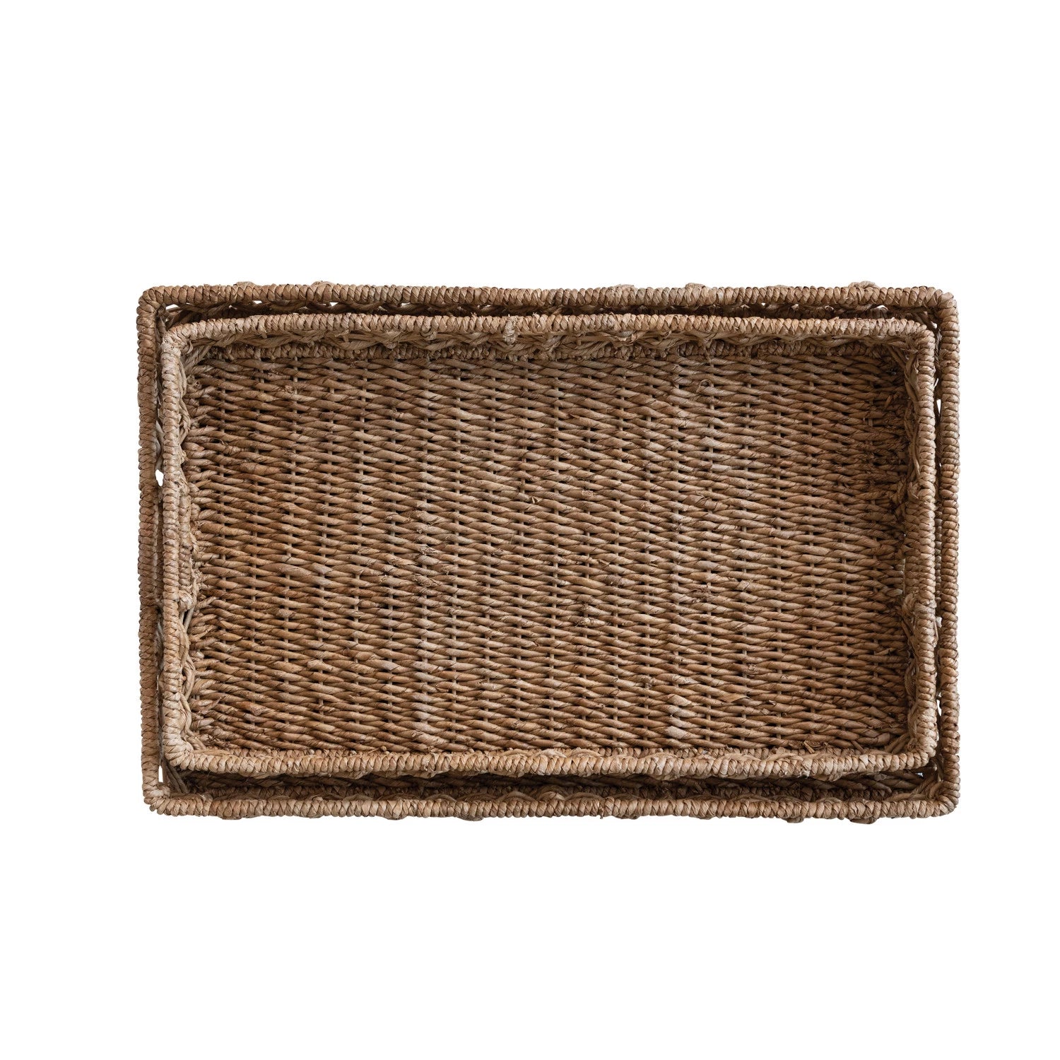 Decorative Hand-Woven Water Hyacinth & Rattan Trays with Handles, Size Options