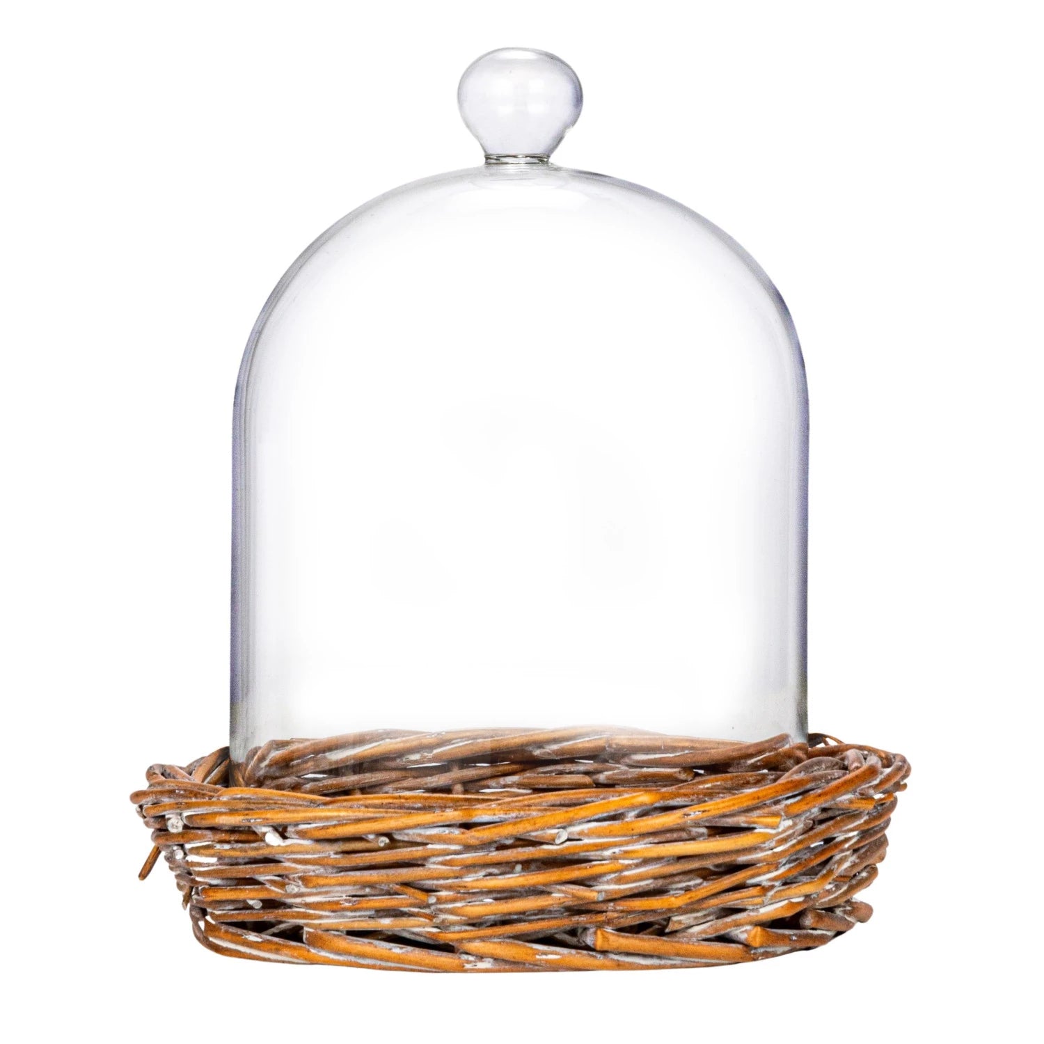 Decorative Glass Cloche with Woven Willow Base
