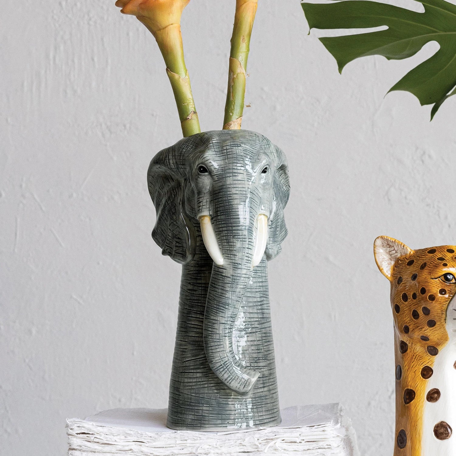 Hand Painted Stoneware Animal Vase, Style Options