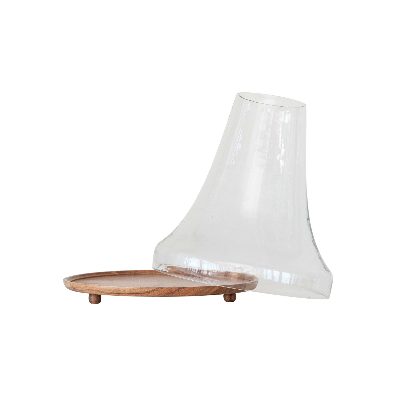 Pre Order Recycled Glass Cloche with Mango Wood Footed Base