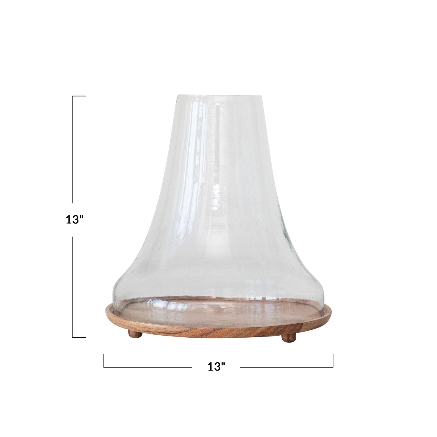 Pre Order Recycled Glass Cloche with Mango Wood Footed Base