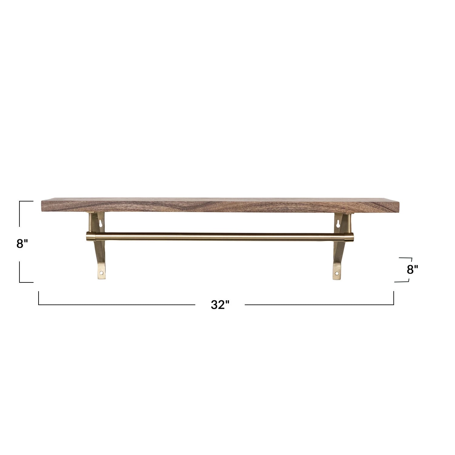 Mango Wood & Metal Wall Shelf with Rod