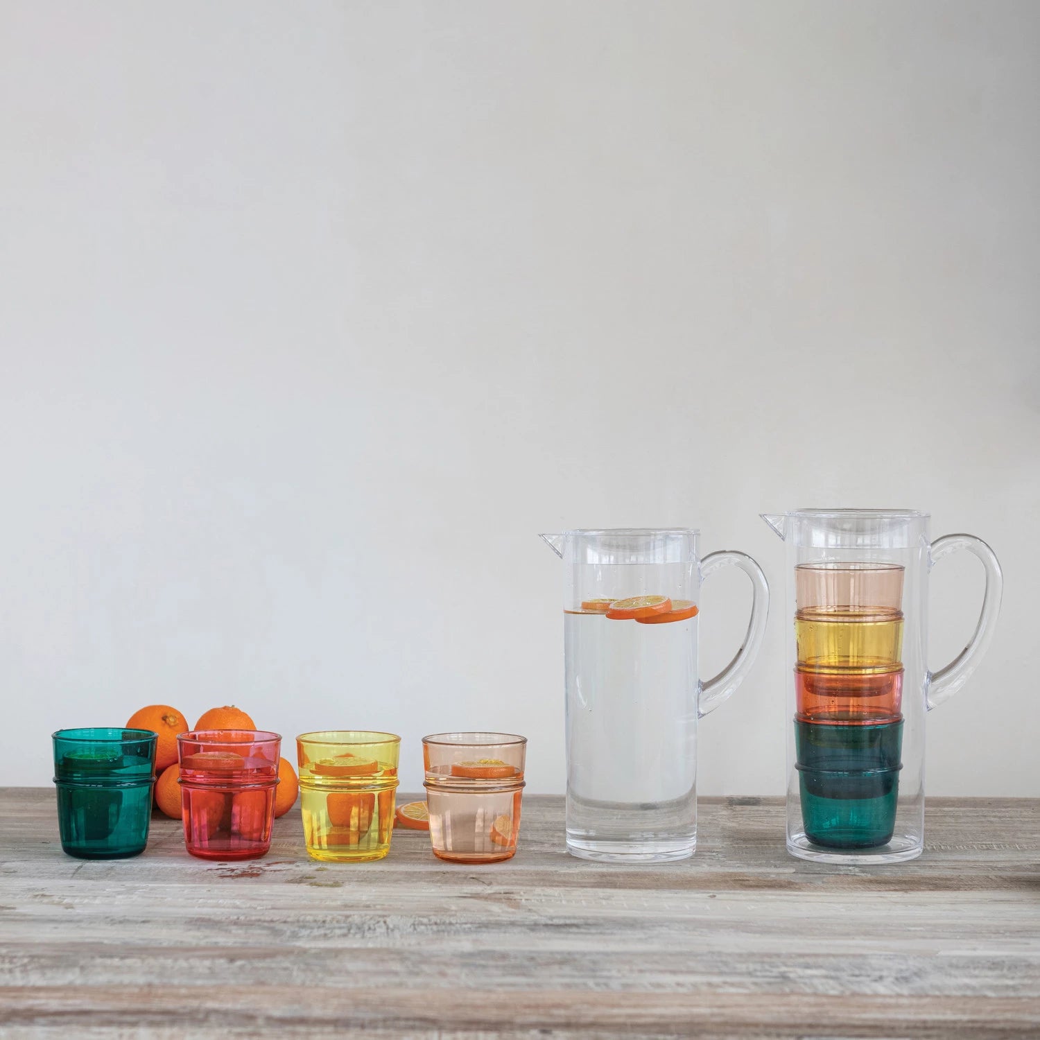 2 Qt Acrylic Pitcher with 4 Stackable Drinking Glasses Set
